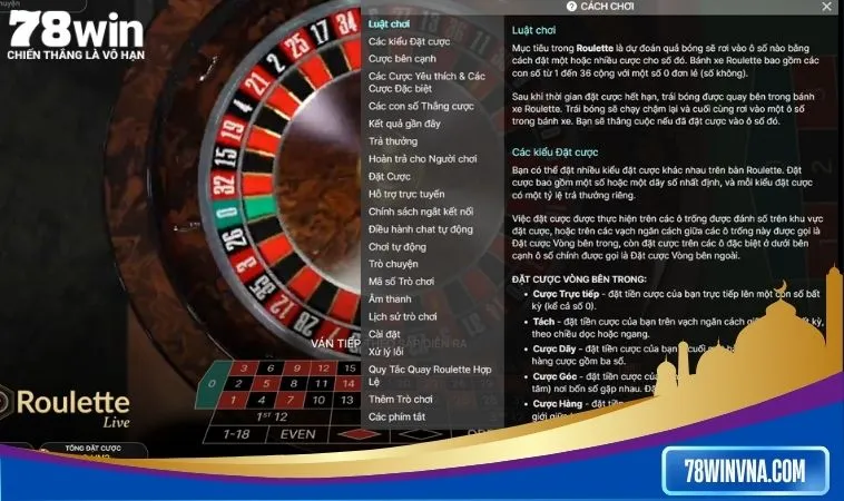 Hướng dẫn chơi Roulette tại nhà cái 78win